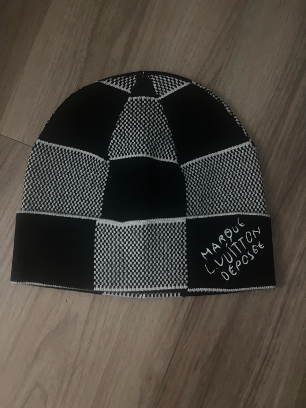Louis Vuitton Black and White Damier Heritage beanie